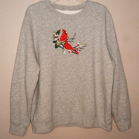 Embroidered Winter Cardinal Bird Pullover Crewneck "Grandma" Sweatshirt - Picture 2 of 3